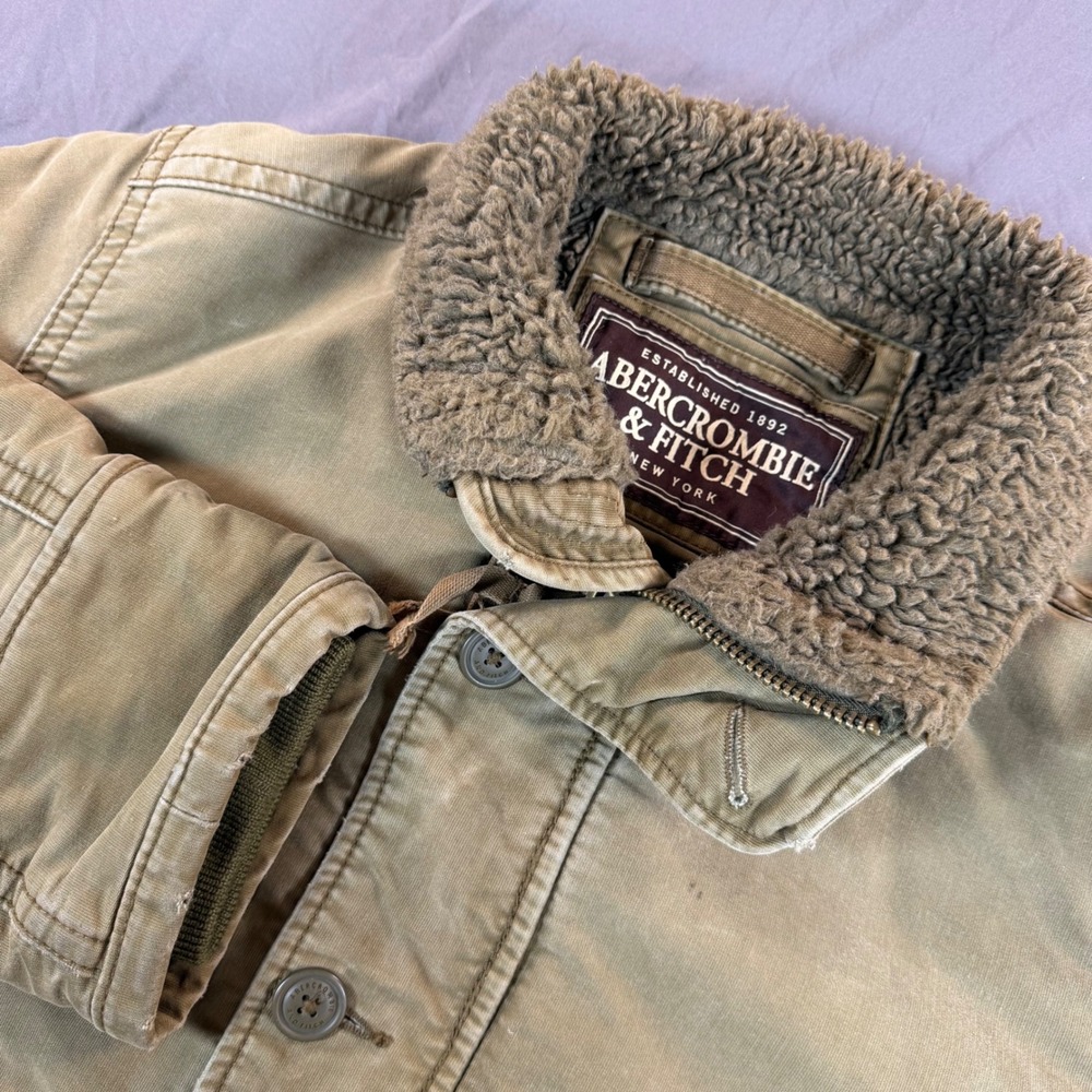 Abercrombie & Fitch Adirondack Jacket Mens Large Olive Green Sherpa Lined Canvas